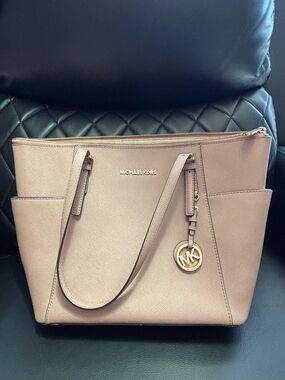Michael Kors Blush Saffiano Leather Tote with Gold MK Charm